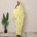 Lemon Yellow Traditional Sudanese Thobe with Floral Sequin Voile Embroidery, 4.5 Mtrs Piece, Pure Cotton Fabric, Width 140 Cms, Made in India-D24462