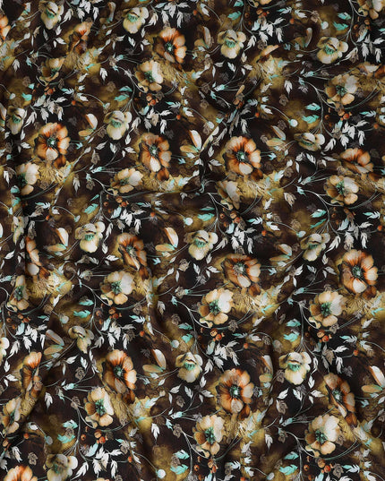 Brown Floral Jacquard Viscose Crepe 110cm
