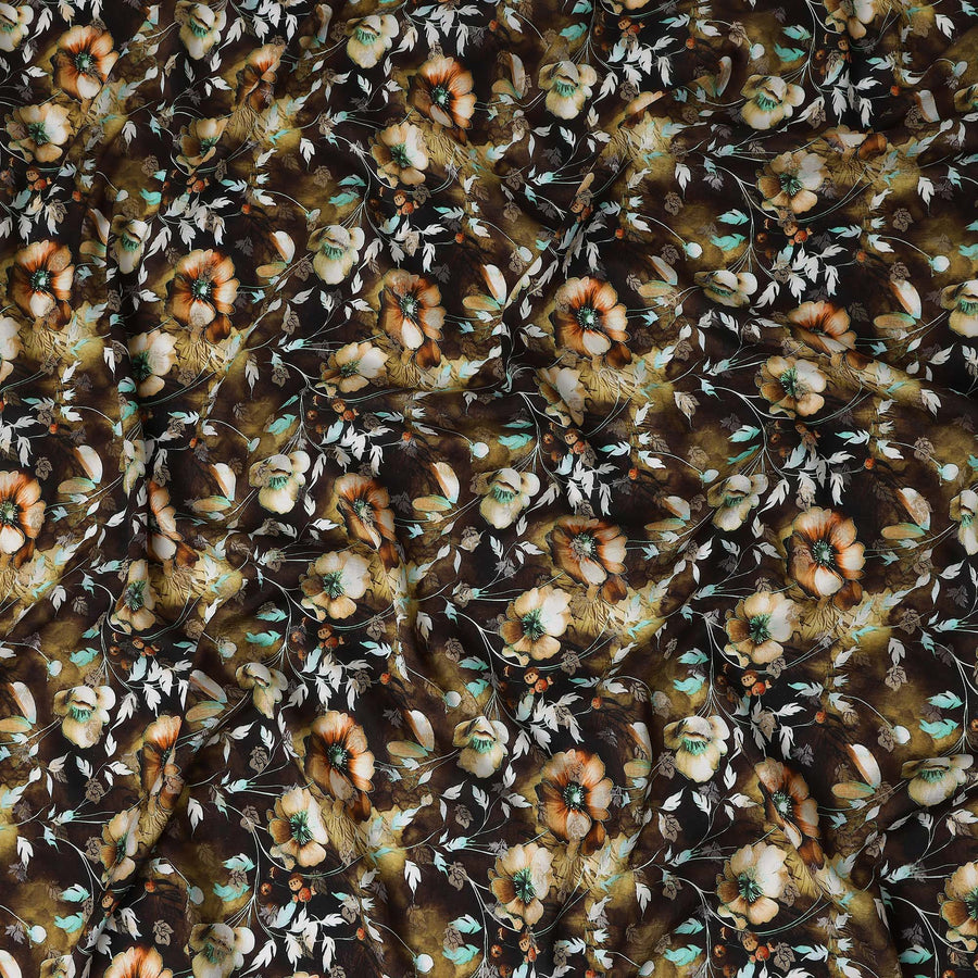 Brown Floral Jacquard Viscose Crepe 110cm