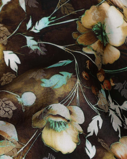Brown Floral Jacquard Viscose Crepe 110cm