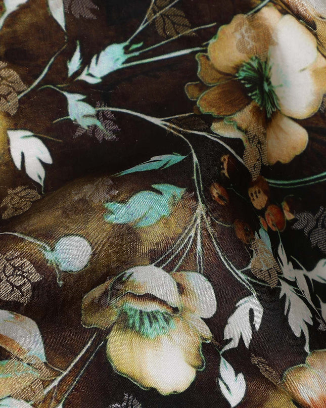 Brown Floral Jacquard Viscose Crepe 110cm
