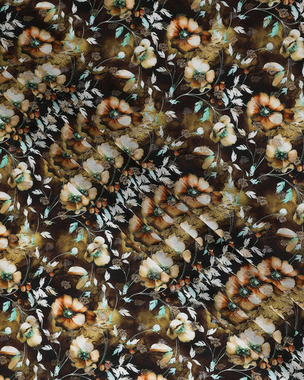 Brown Floral Jacquard Viscose Crepe 110cm