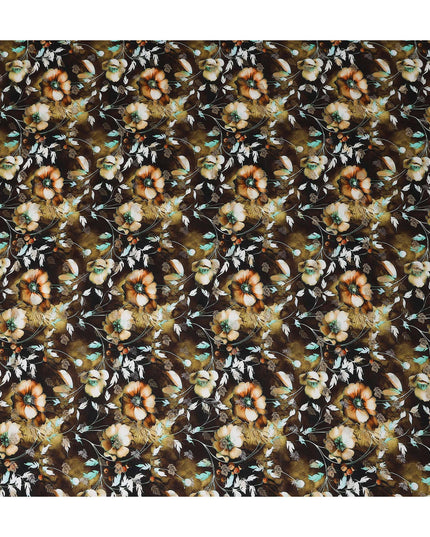 Brown Floral Jacquard Viscose Crepe 110cm