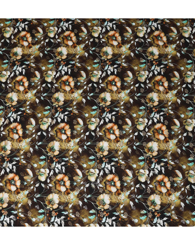 Brown Floral Jacquard Viscose Crepe 110cm
