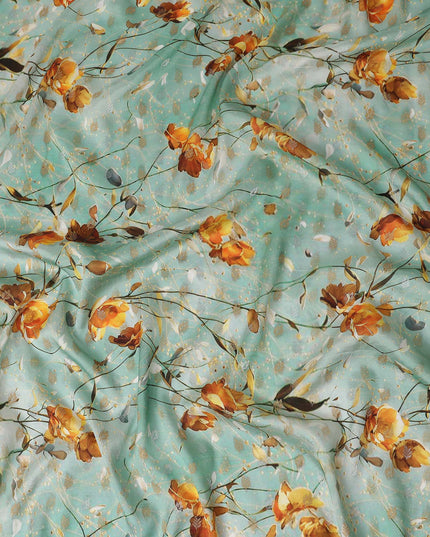Green Floral Jacquard Viscose Crepe 110cm