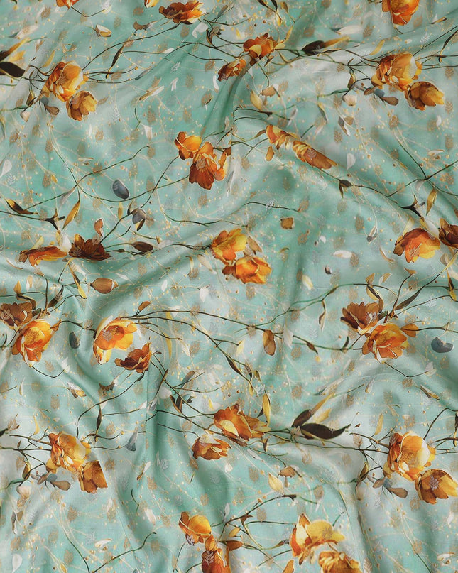 Green Floral Jacquard Viscose Crepe 110cm