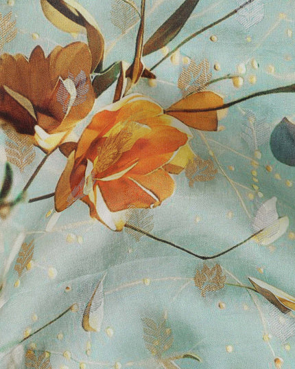 Green Floral Jacquard Viscose Crepe 110cm