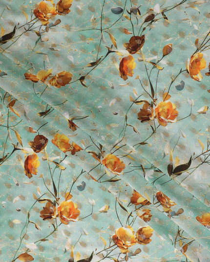 Green Floral Jacquard Viscose Crepe 110cm
