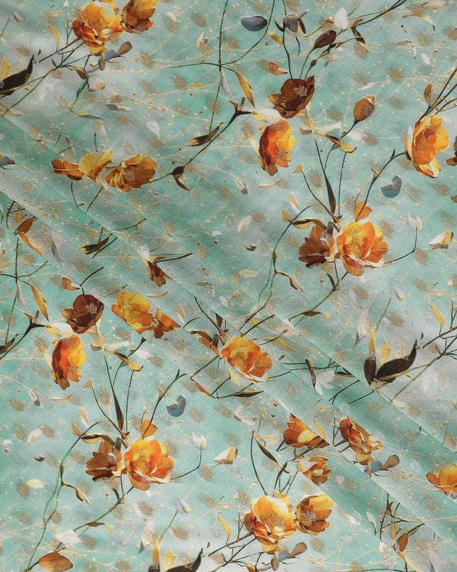 Green Floral Jacquard Viscose Crepe 110cm