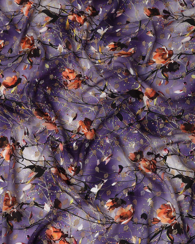 Purple Floral Jacquard Viscose Crepe 110cm