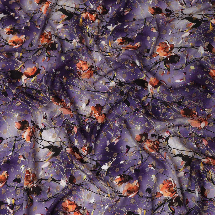 Purple Floral Jacquard Viscose Crepe 110cm