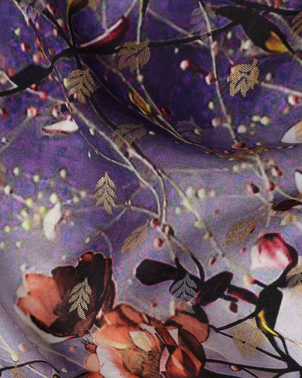 Purple Floral Jacquard Viscose Crepe 110cm