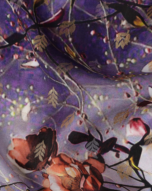 Purple Floral Jacquard Viscose Crepe 110cm