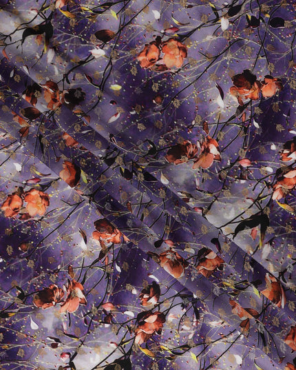 Purple Floral Jacquard Viscose Crepe 110cm