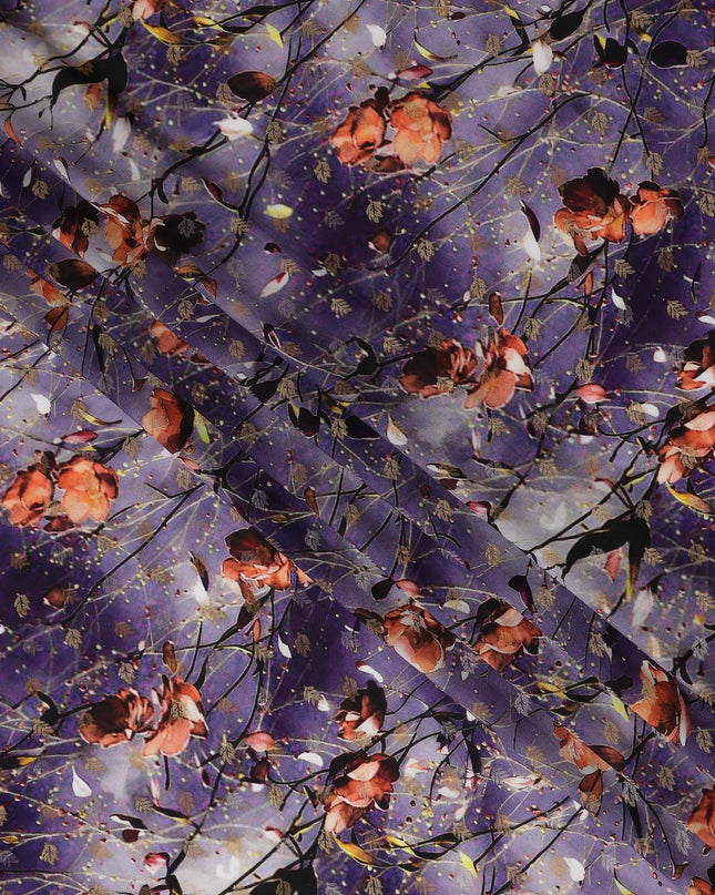 Purple Floral Jacquard Viscose Crepe 110cm