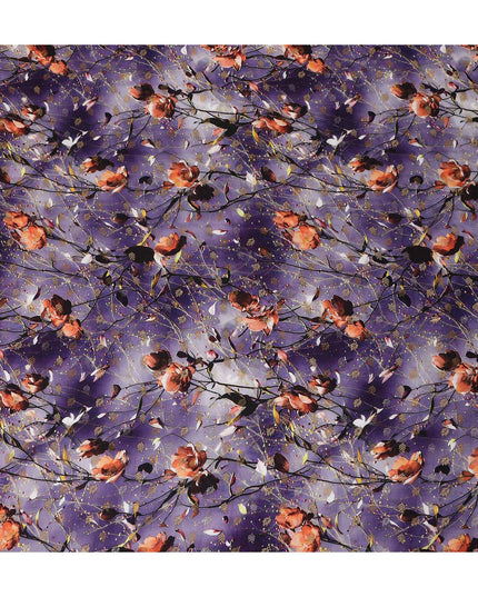 Purple Floral Jacquard Viscose Crepe 110cm