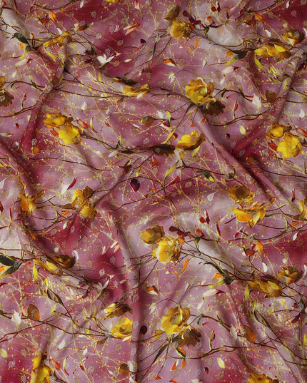 Pink Floral Jacquard Viscose Crepe 110cm
