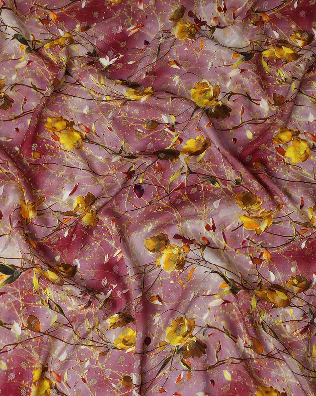 Pink Floral Jacquard Viscose Crepe 110cm