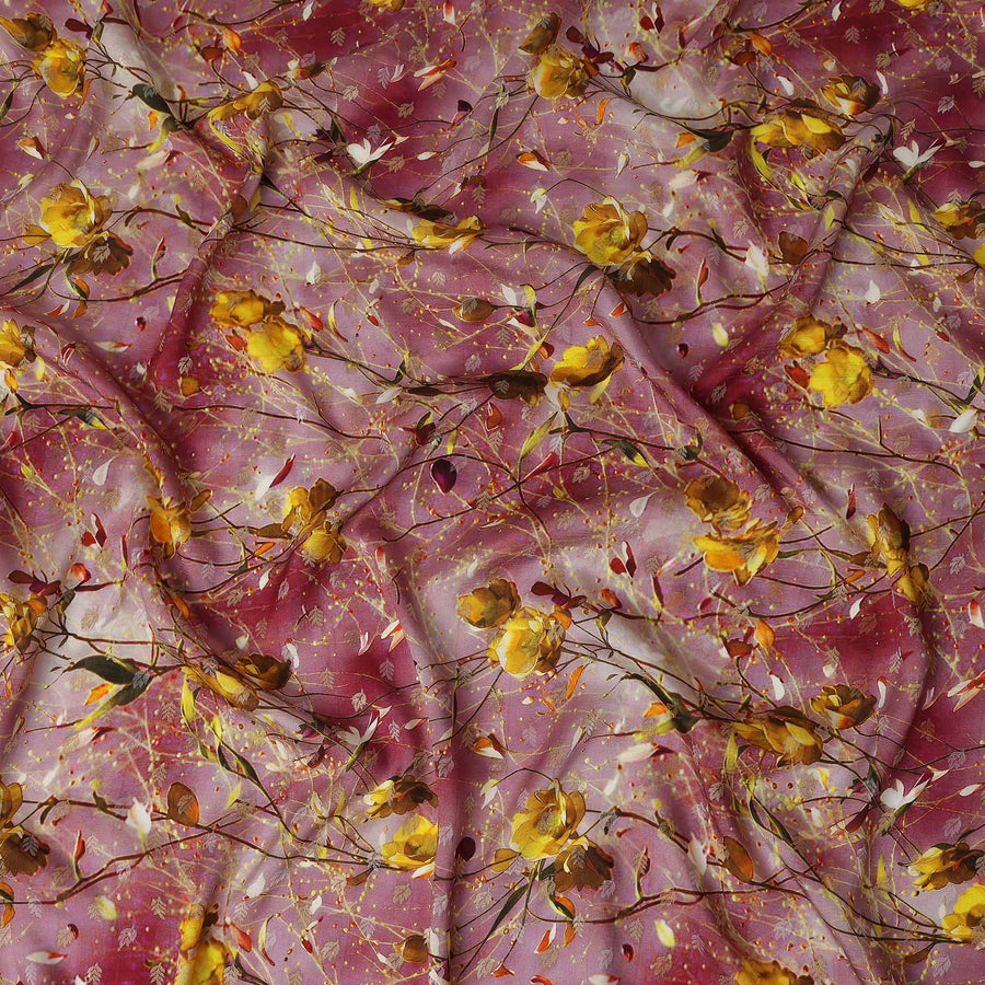 Pink Floral Jacquard Viscose Crepe 110cm