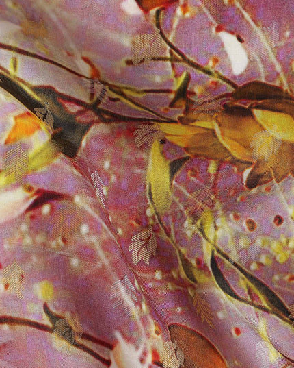Pink Floral Jacquard Viscose Crepe 110cm