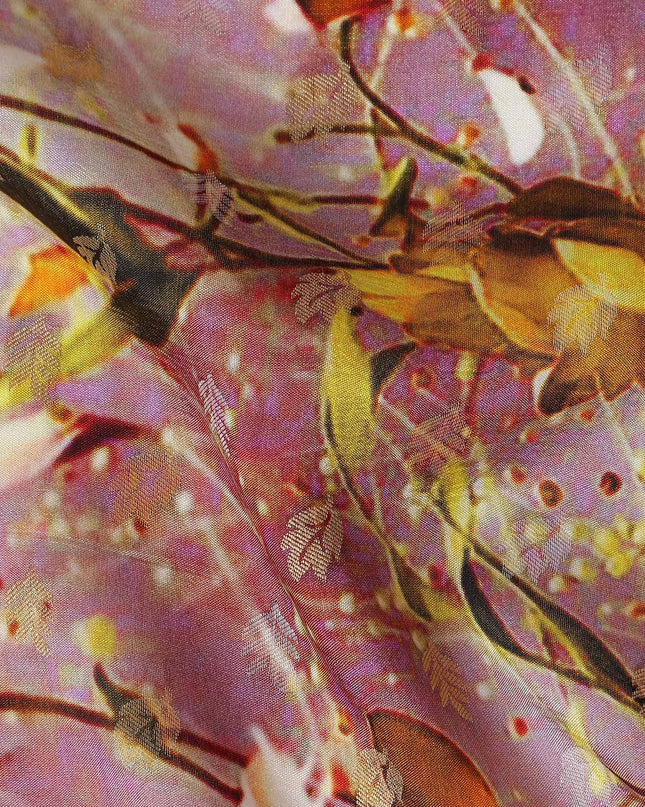 Pink Floral Jacquard Viscose Crepe 110cm