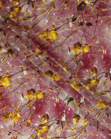 Pink Floral Jacquard Viscose Crepe 110cm