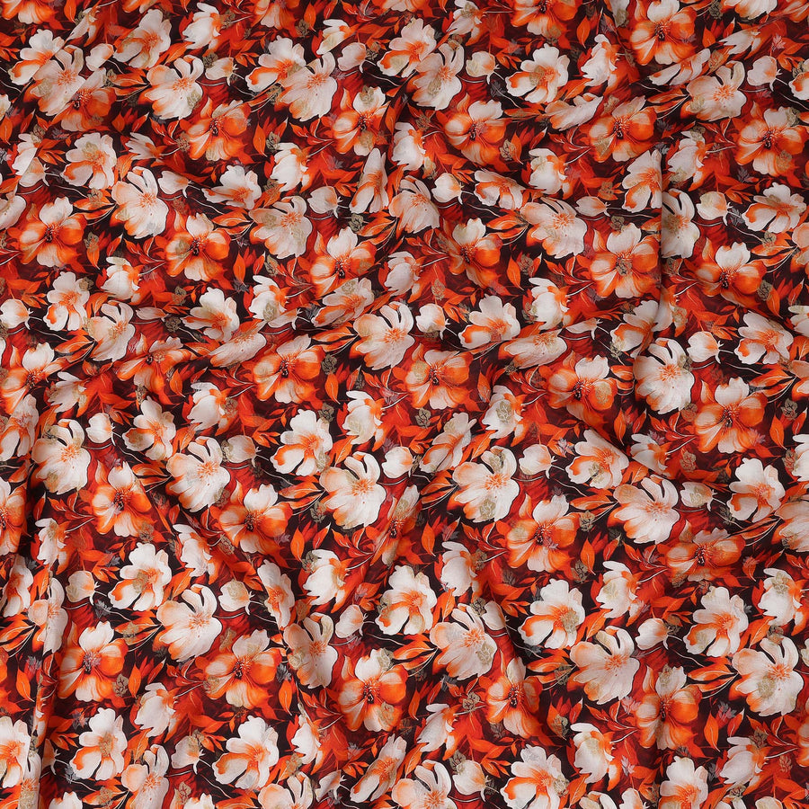 Red Floral Jacquard Viscose Crepe 110cm