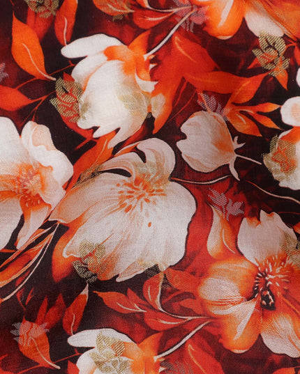 Red Floral Jacquard Viscose Crepe 110cm