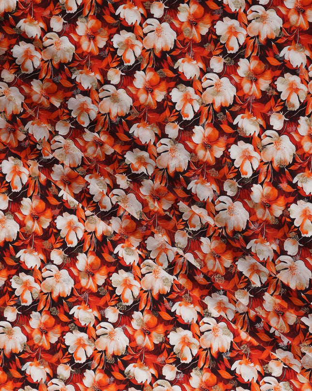 Red Floral Jacquard Viscose Crepe 110cm
