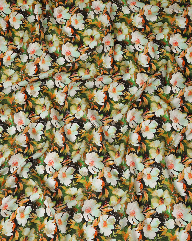 Black Floral Viscose Modal Satin Fabric 110cm - 0617764