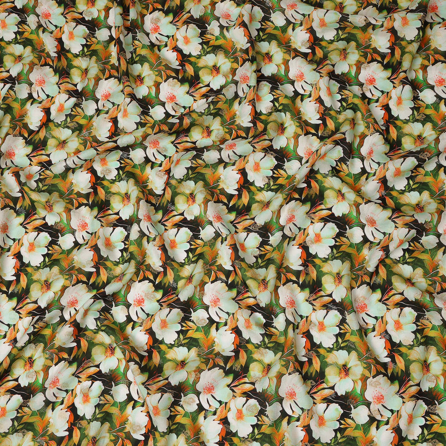 Black Floral Viscose Modal Satin Fabric 110cm - 0617764
