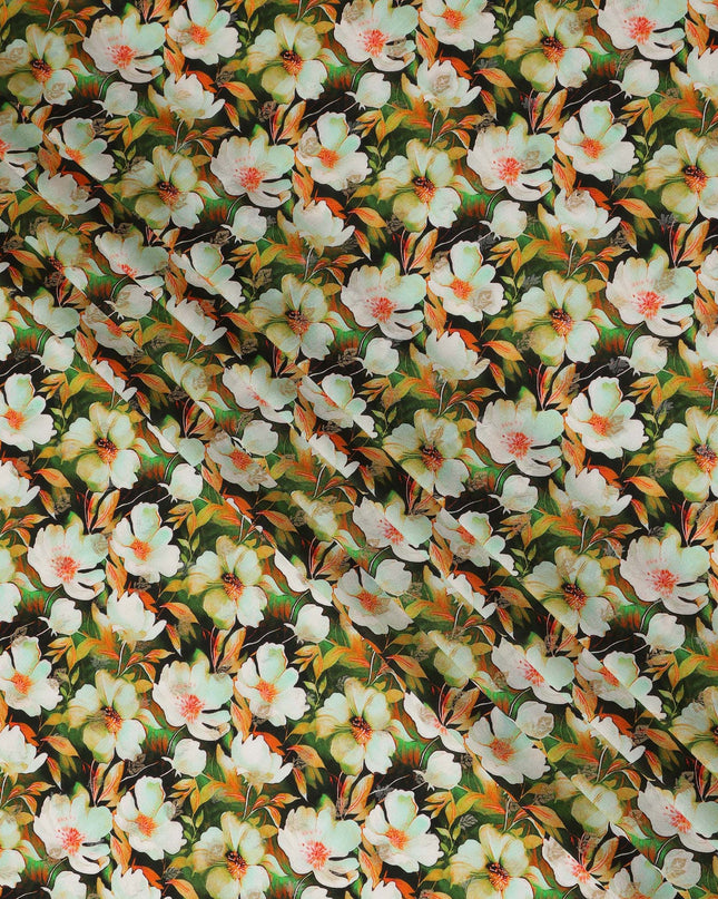 Black Floral Viscose Modal Satin Fabric 110cm - 0617764