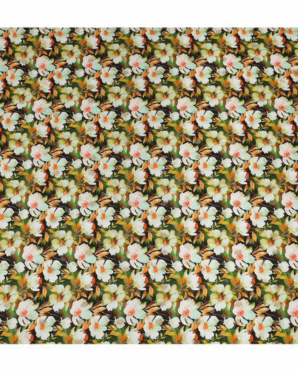 Black Floral Viscose Modal Satin Fabric 110cm - 0617764