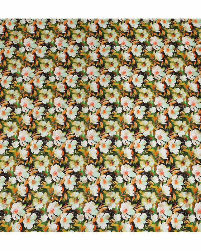 Black Floral Viscose Modal Satin Fabric 110cm - 0617764