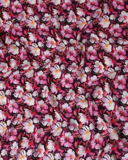 Pink Floral Jacquard Viscose Crepe 110cm