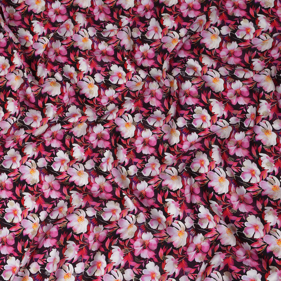 Pink Floral Jacquard Viscose Crepe 110cm