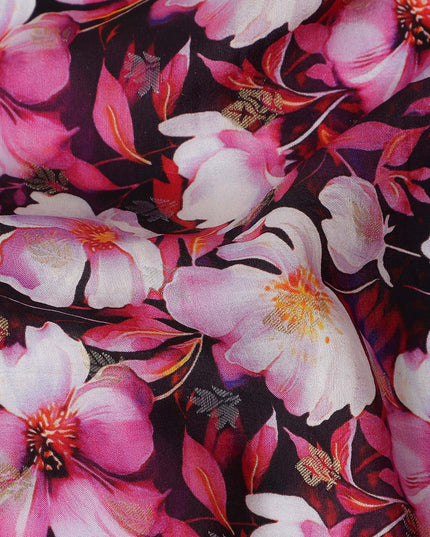 Pink Floral Jacquard Viscose Crepe 110cm