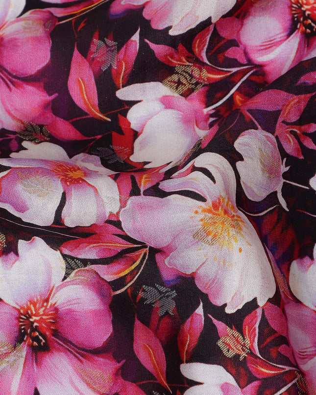 Pink Floral Jacquard Viscose Crepe 110cm