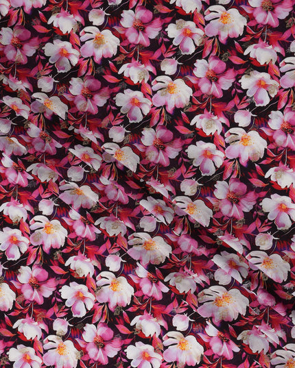 Pink Floral Jacquard Viscose Crepe 110cm