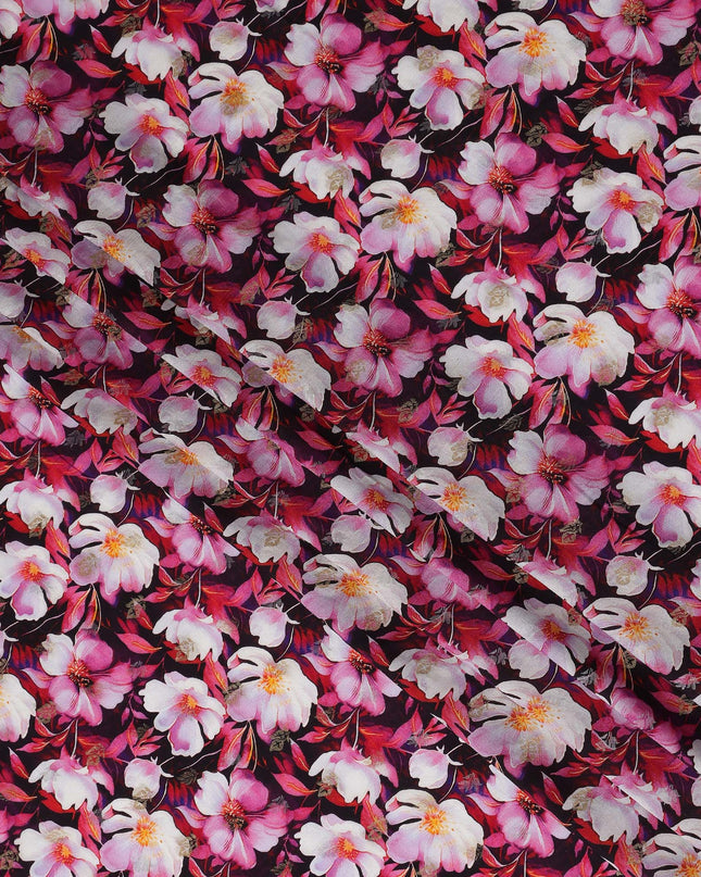 Pink Floral Jacquard Viscose Crepe 110cm