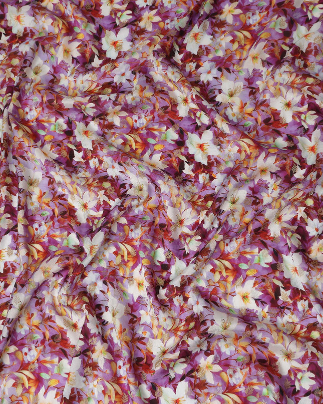 Purple Floral Jacquard Viscose Crepe 110cm