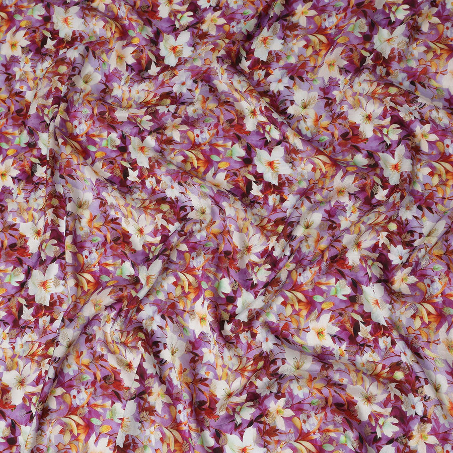 Purple Floral Jacquard Viscose Crepe 110cm