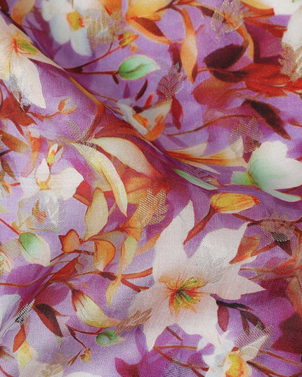 Purple Floral Jacquard Viscose Crepe 110cm