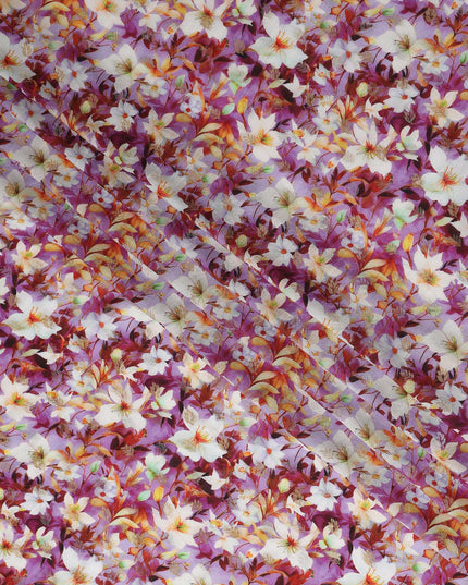 Purple Floral Jacquard Viscose Crepe 110cm