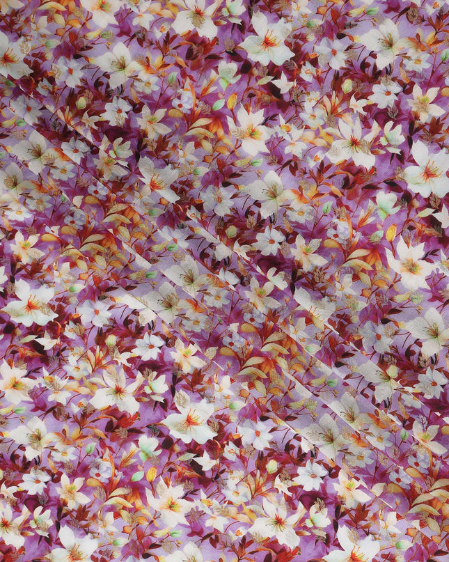 Purple Floral Jacquard Viscose Crepe 110cm