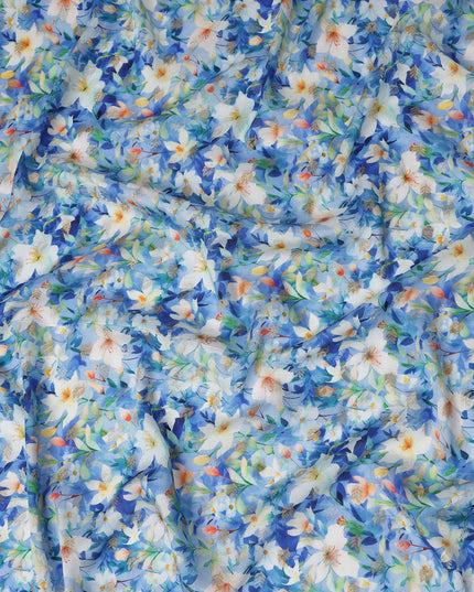 Blue Floral Jacquard Viscose Crepe 110cm