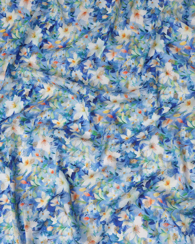 Blue Floral Jacquard Viscose Crepe 110cm