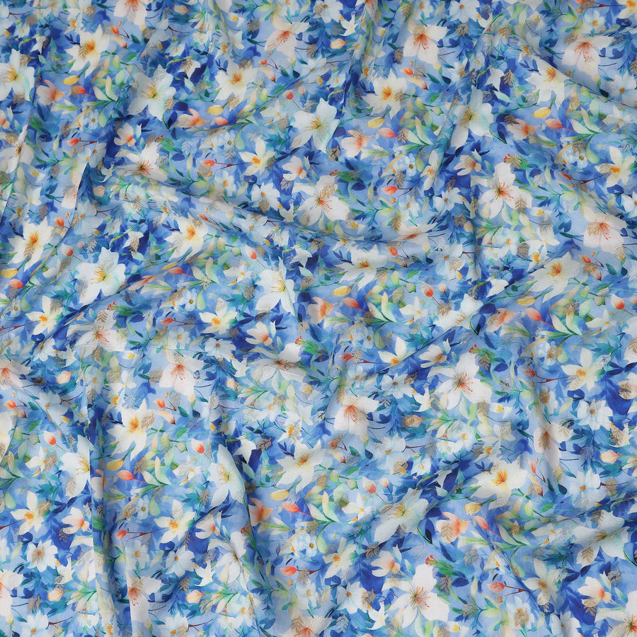 Blue Floral Jacquard Viscose Crepe 110cm
