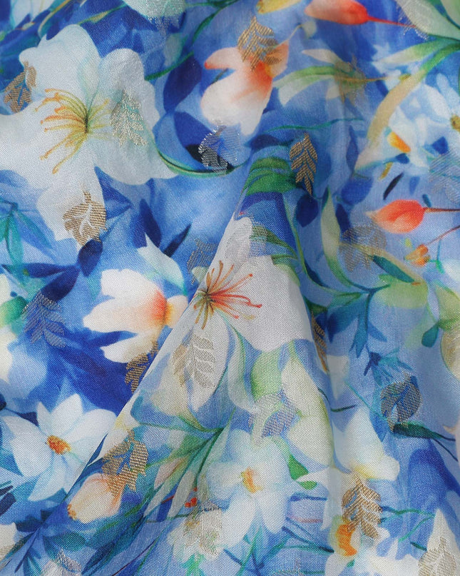 Blue Floral Jacquard Viscose Crepe 110cm