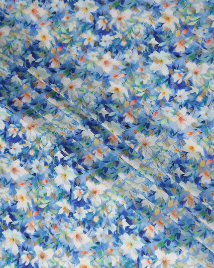 Blue Floral Jacquard Viscose Crepe 110cm